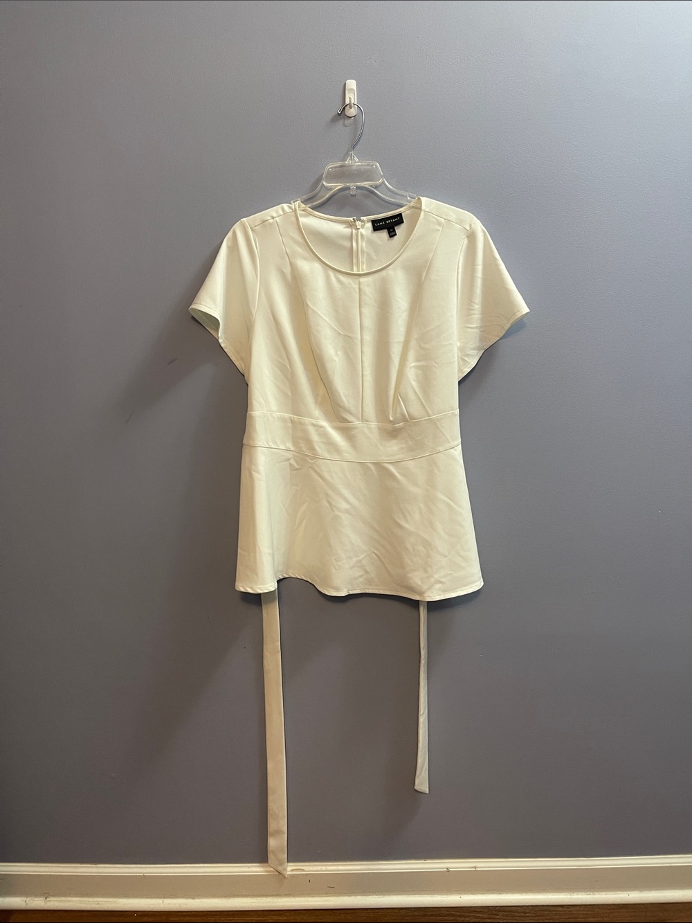 Lane Bryant Cream Short-Sleeve Peplum Top with Waist Tie